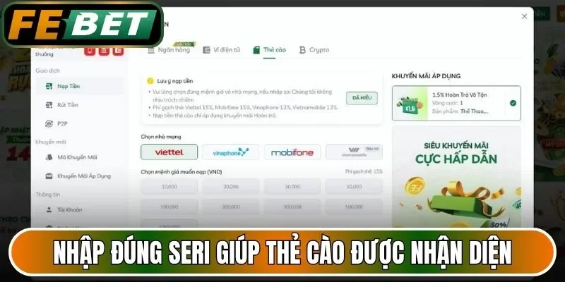 Nhập đúng seri giúp thẻ cào được nhận diện